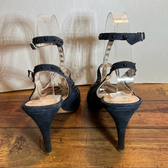 Boden Ashley T Bar heels Sz 38 / 7 Leather Made in Spain Studded Double T Strap - Picture 2 of 12